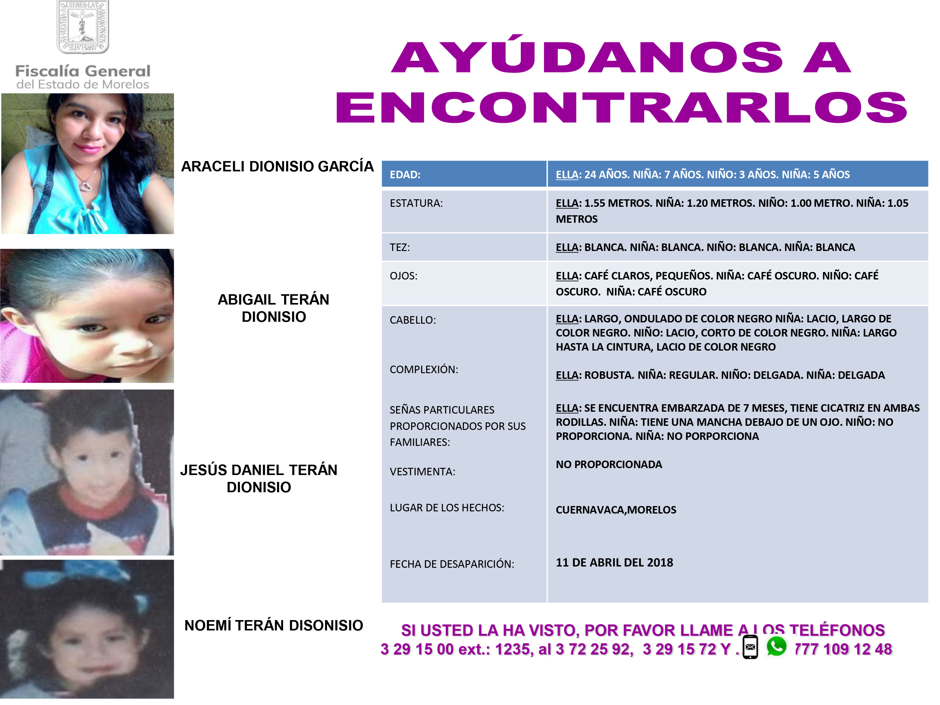 Araceli Dionisio García y tres menores