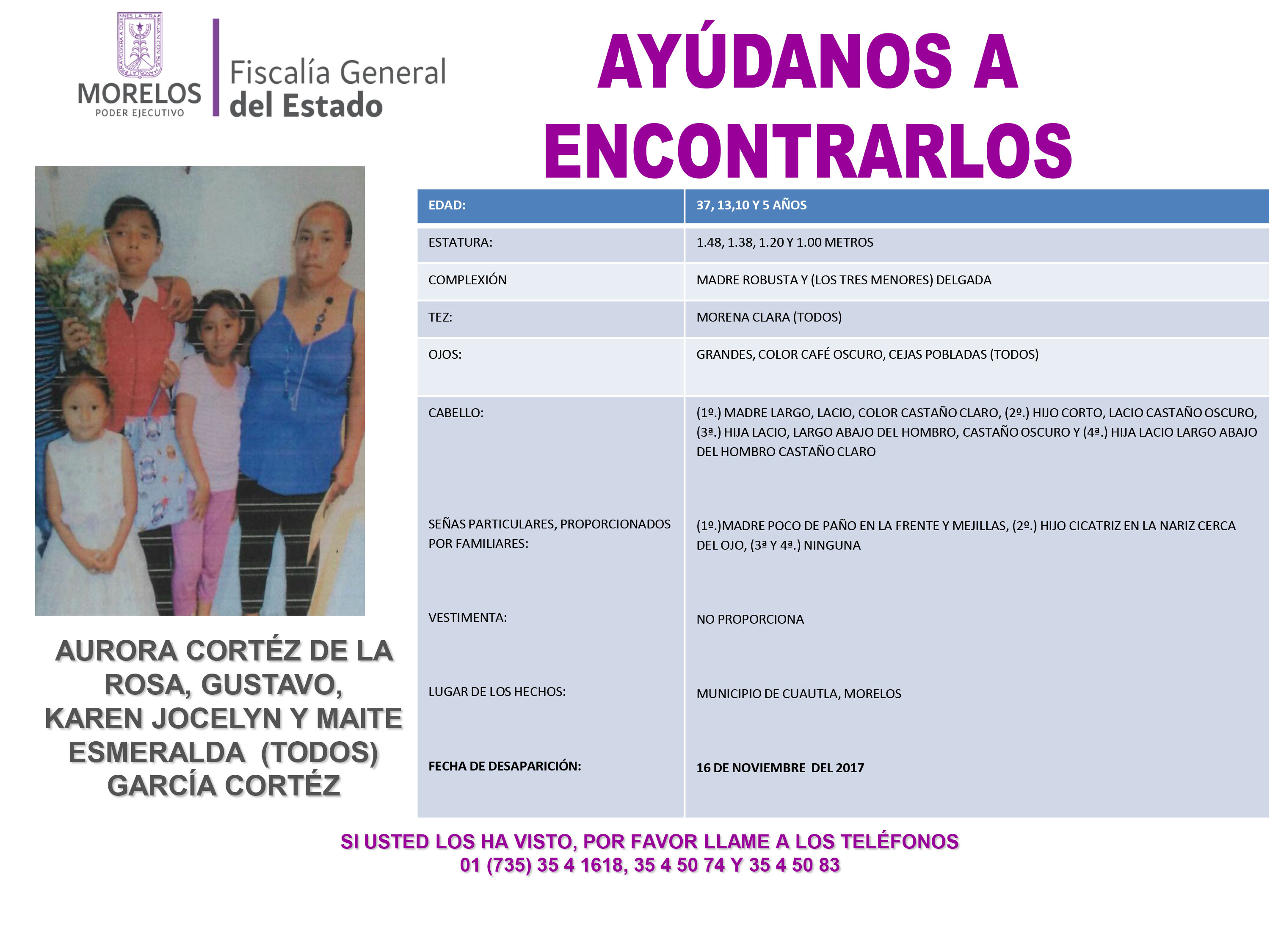 Aurora Cortéz de la Rosa, Gustavo, Karen Jocelyn y Mayte Esmeralda García Cortéz