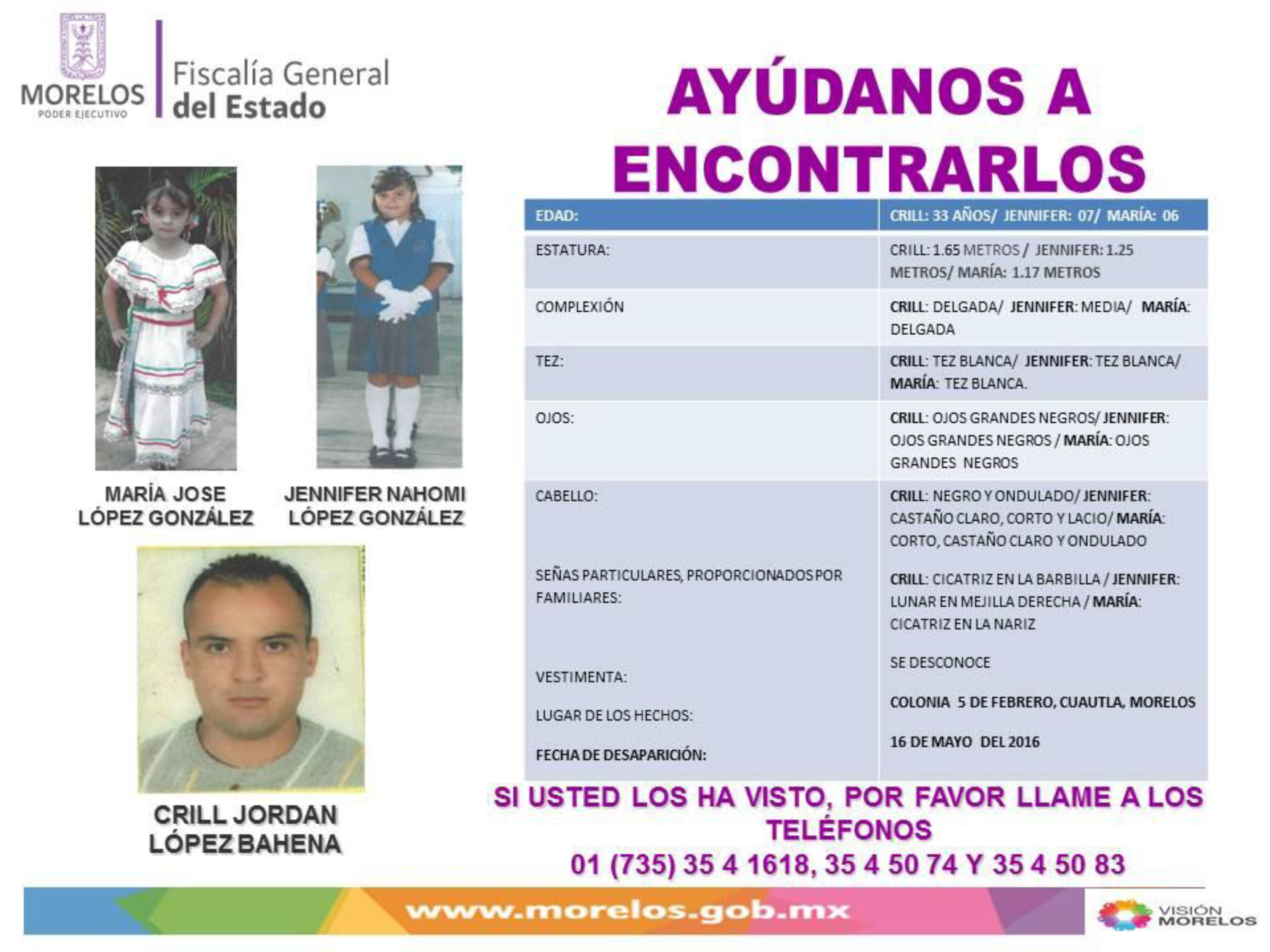 Crill Jordan López Behena, María Jose López González y Jennifer Nahomi López González