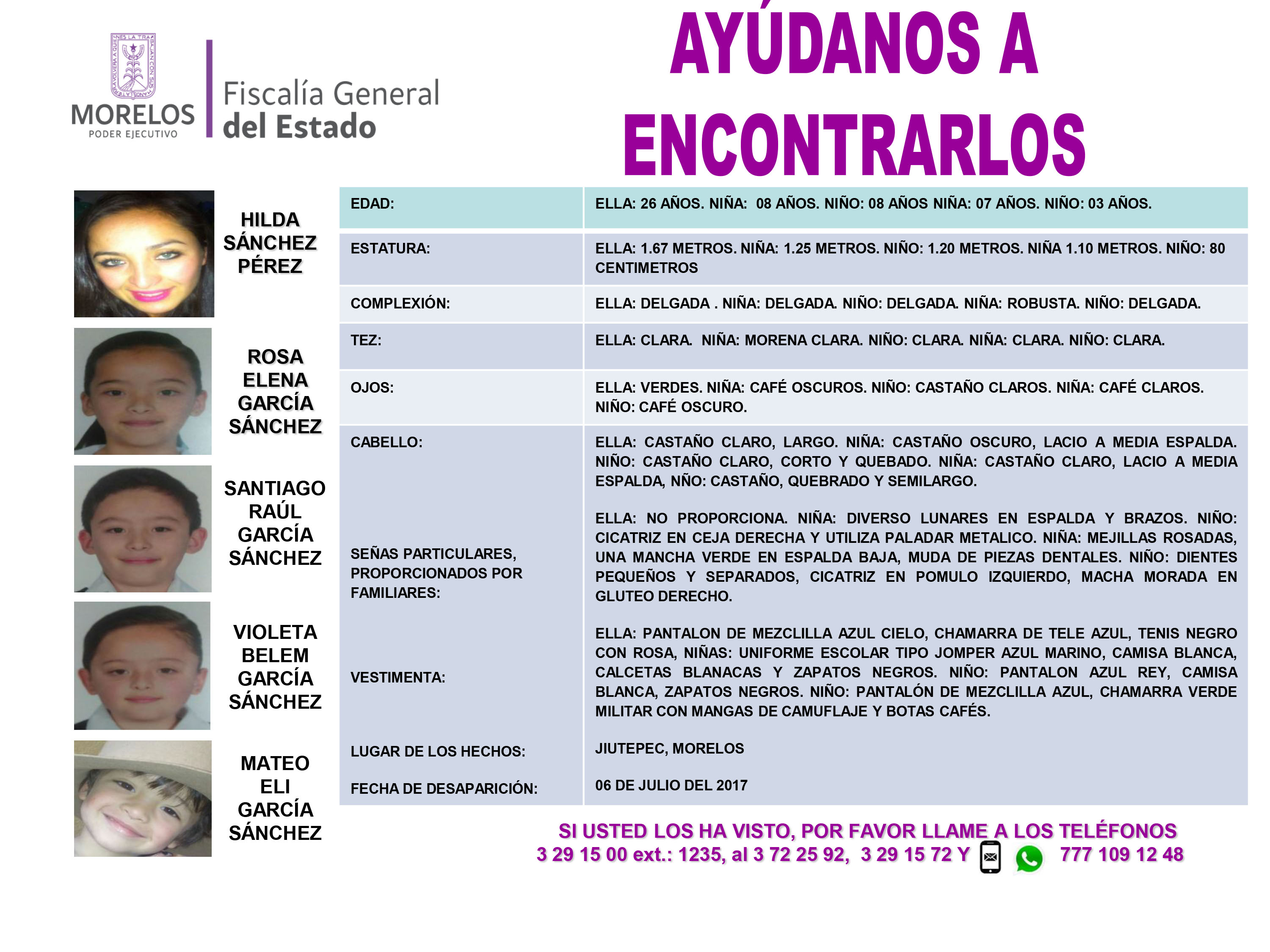 Hilda Sánchez Pérez y cuatro menores