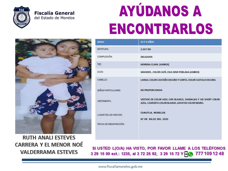 RUTH ANALI ESTEVES CARRERA Y EL MENOR NOÉ VALDERRAMA ESTEVES