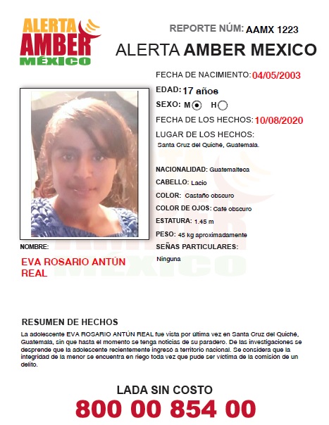 ALERTA AMBER EVA ROSARIO ANTÚN REAL (GT)