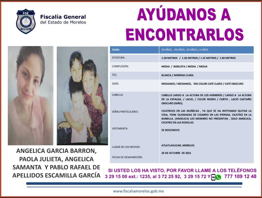 ANGÉLICA GARCÍA BARRON, PAOLAJULIETA, ANGÉLICA SAMANTA Y PABLO RAFAEL ESCAMILLA GARCÍA