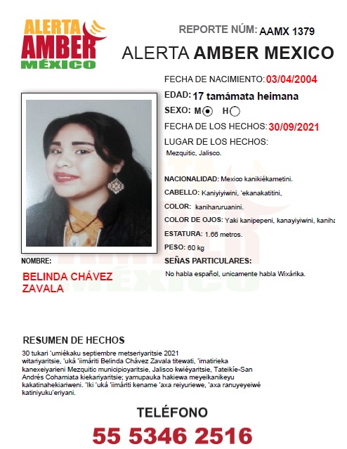 Belinda Chávez Zavala (cédula en Wizarika)