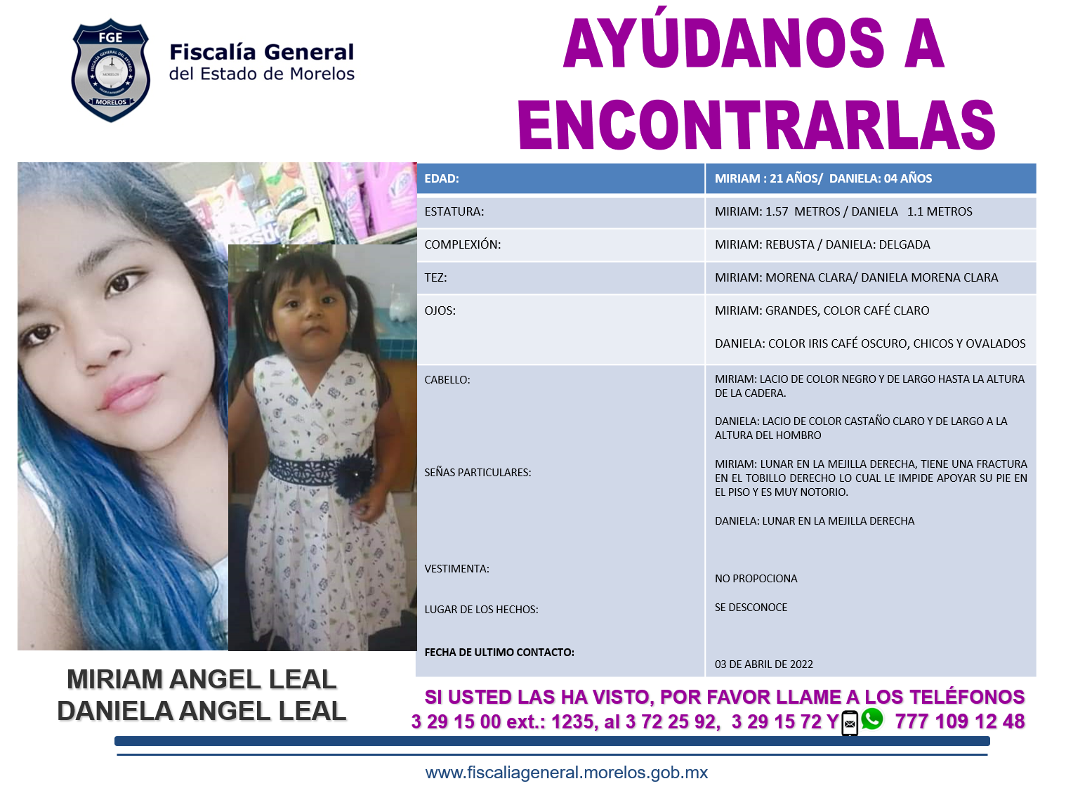 MIRIAM ÁNGEL LEAL y LA MENOR DANIELA ÁNGEL LEAL