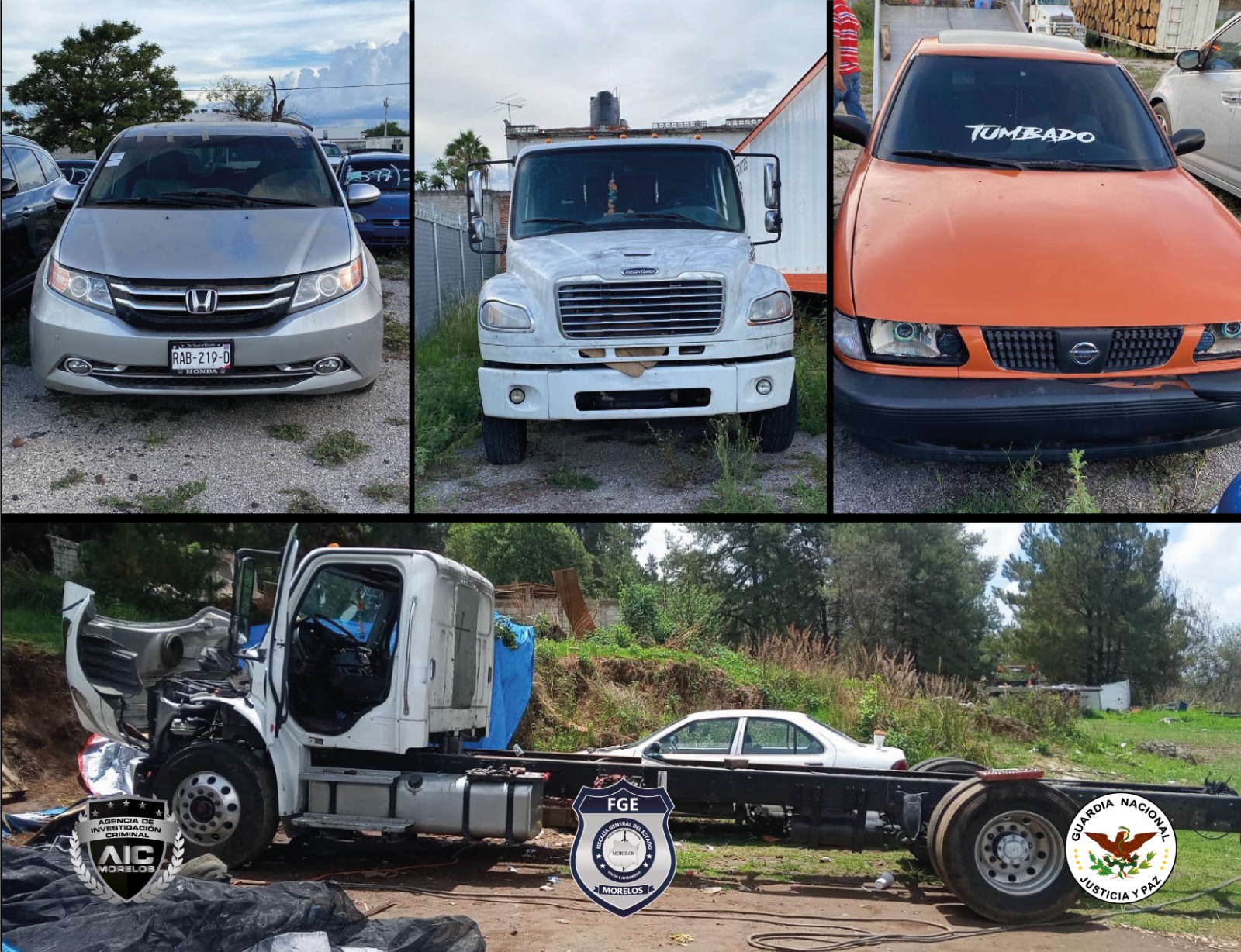 AIC y GN aseguran en el municipio de Huitzilac, vehículos con reporte de robo y remarcados