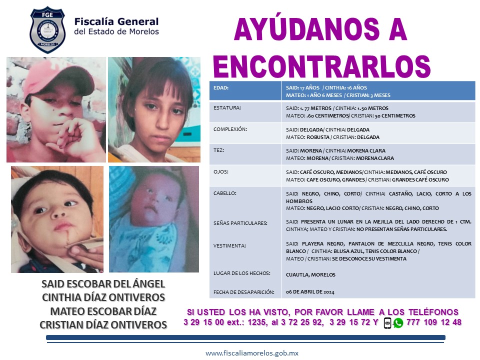 SAID ESCOBAR DEL ÁNGEL,  CINTHYA DÍAZ ONTIVEROS, ABDIEL ESCOBAR DÍAZ Y CRISTIAN ESCOBAR DÍAZ