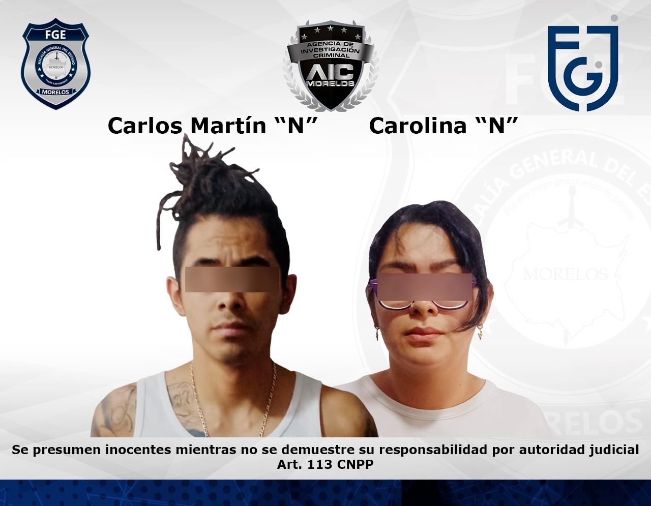 AIC realiza detención en Temixco de pareja requerida por autoridades de la CDMX por el delito de homicidio 