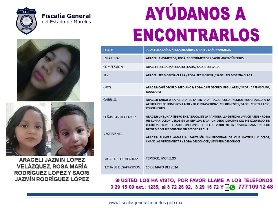 ARACELI JAZMÍN LÓPEZ VELÁZQUEZ, ROSA MARINA RODRÍGUEZ LÓPEZ Y SAORI JAZMÍN RODRÍGUEZ LÓPEZ