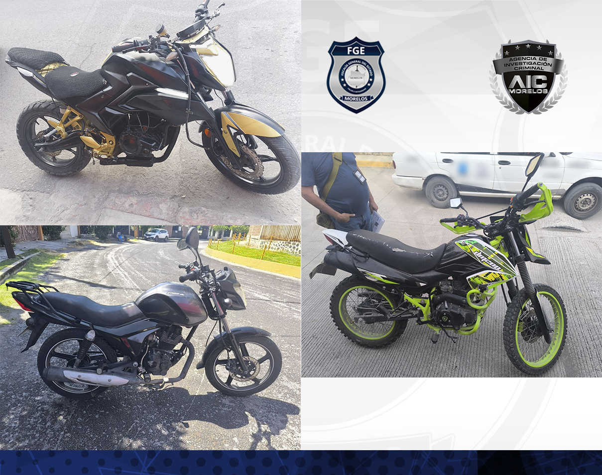 Tres motocicletas de procedencia ilícita aseguradas por la AIC en la región Sur de Morelos