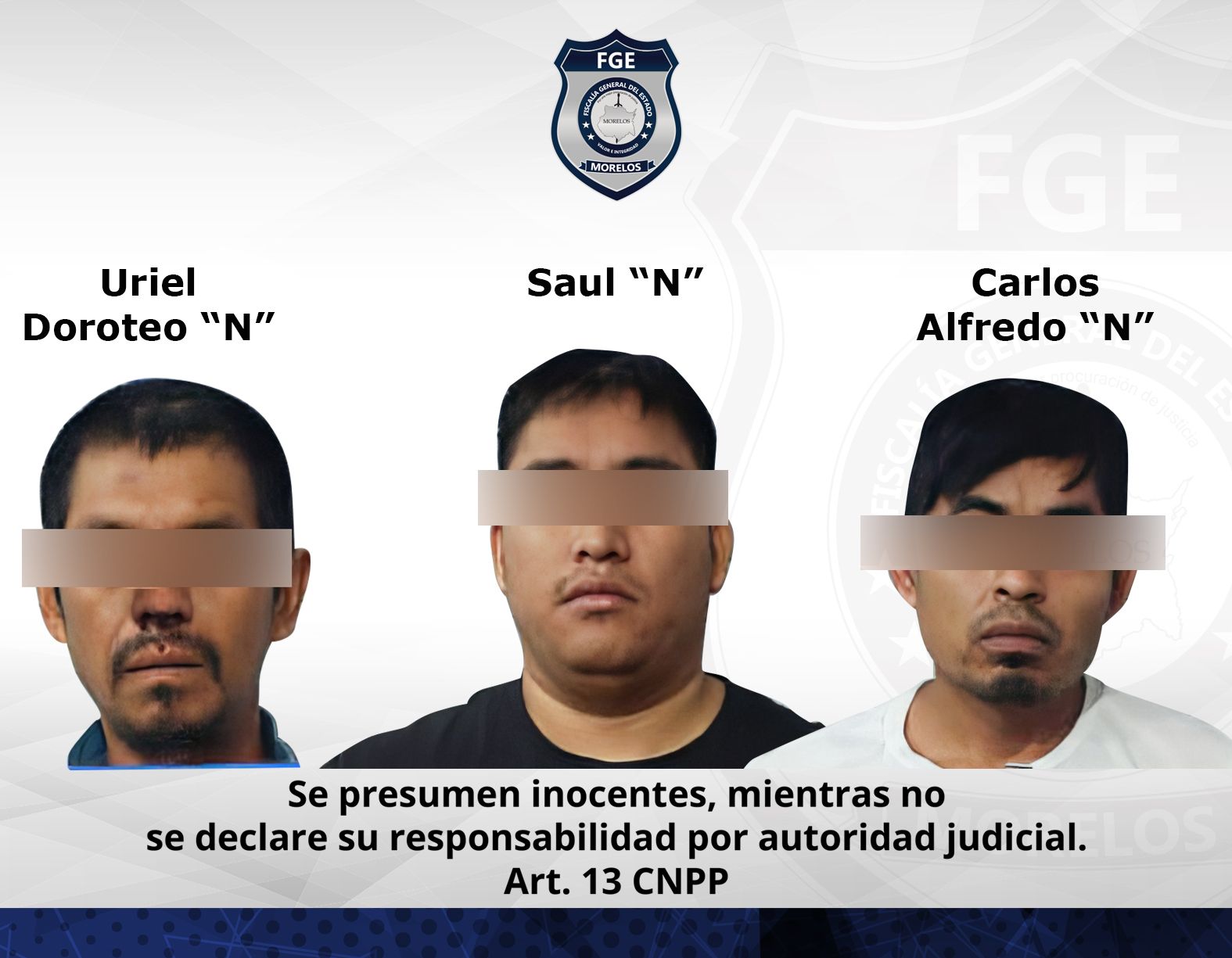 Fiscalía de Homicidios consigna ante el juez de control a tres hombres que atacaron a policías preventivos en Coatetelco