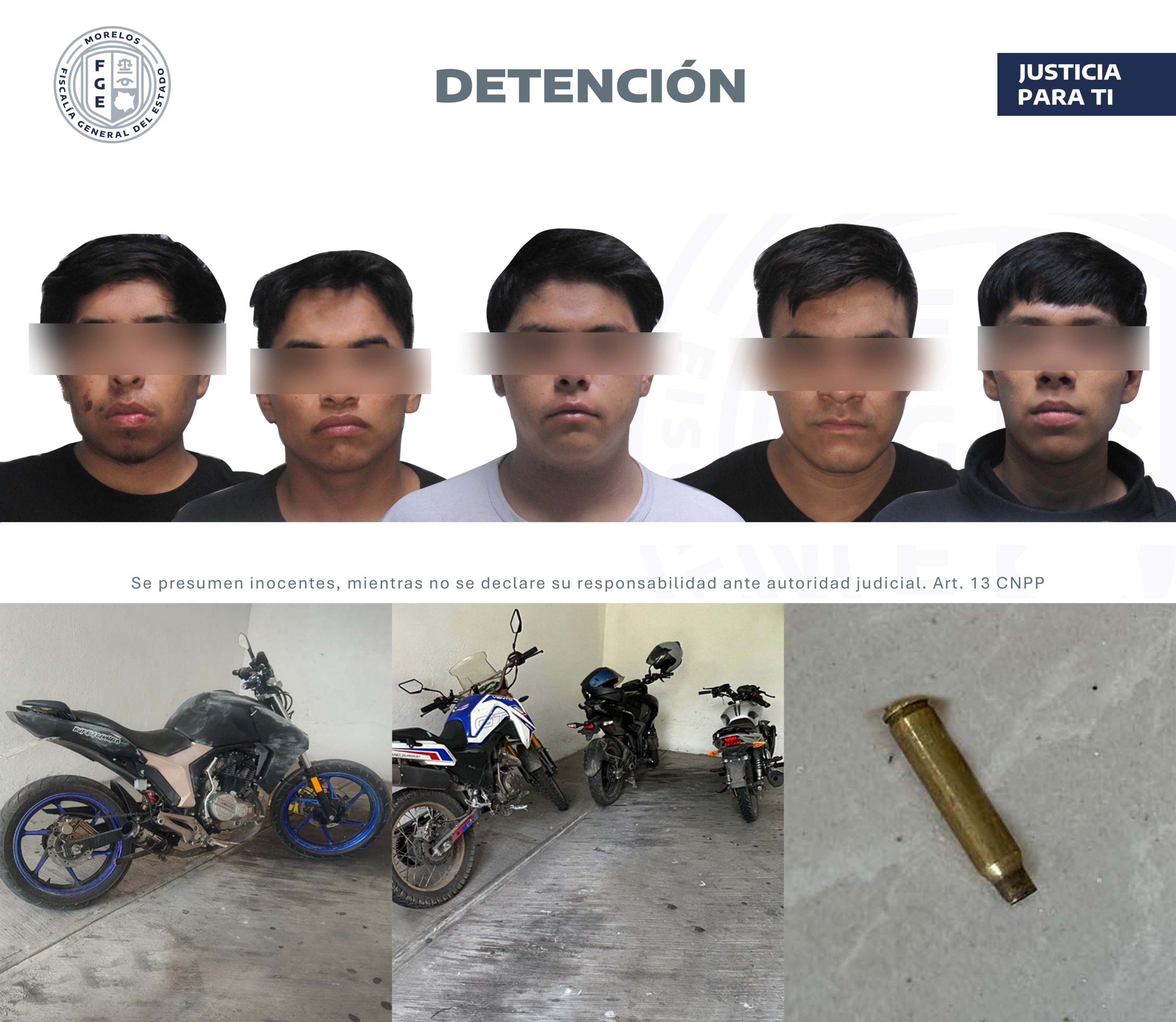 Cinco detenidos, cuatro motocicletas aseguradas y dosis de droga, resultado de la intervención ministerial en hotel en Temixco