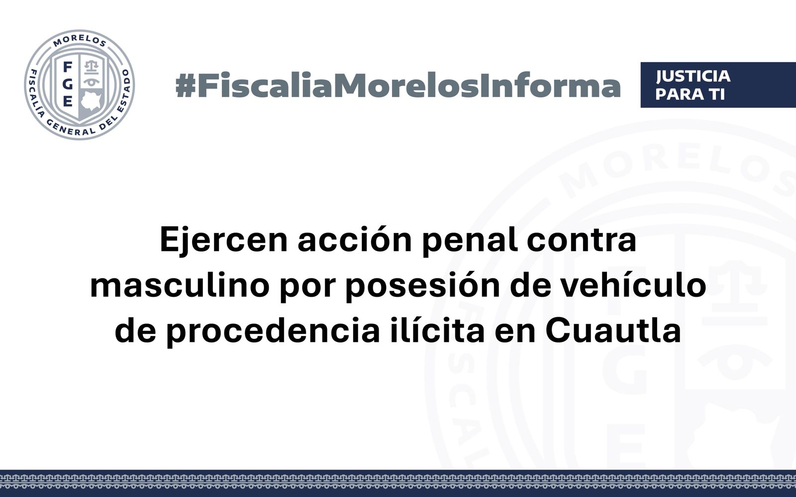 Ejercen acción penal contra masculino por posesión de vehículo de procedencia ilícita en Cuautla