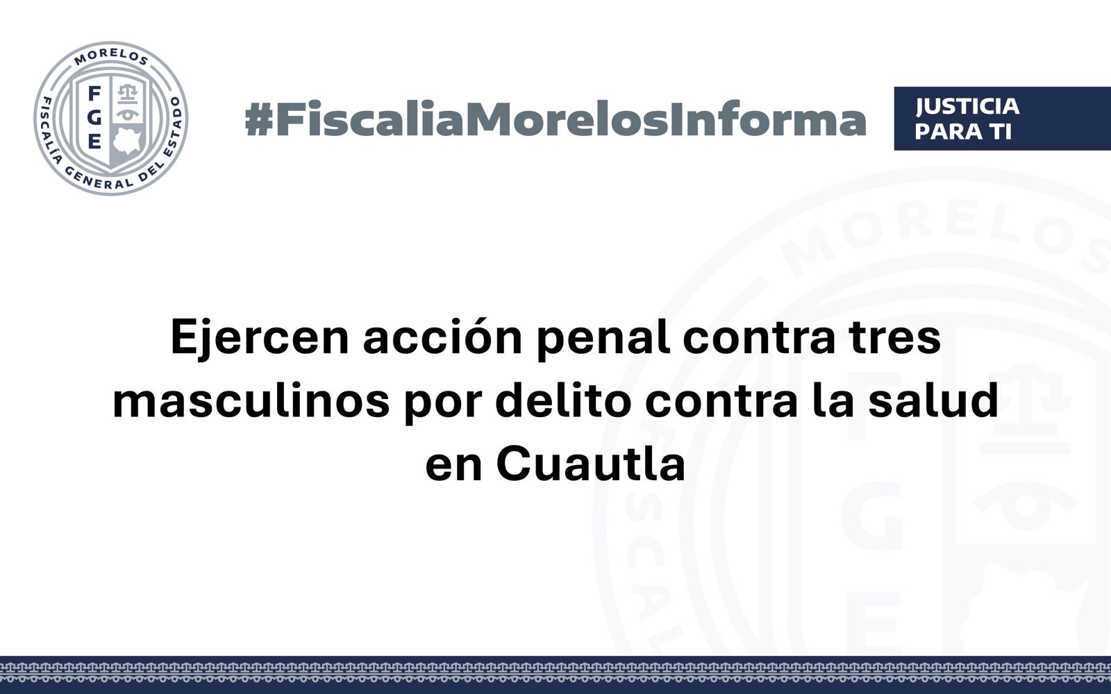 Ejercen acción penal contra tres masculinos por delito contra la salud en Cuautla