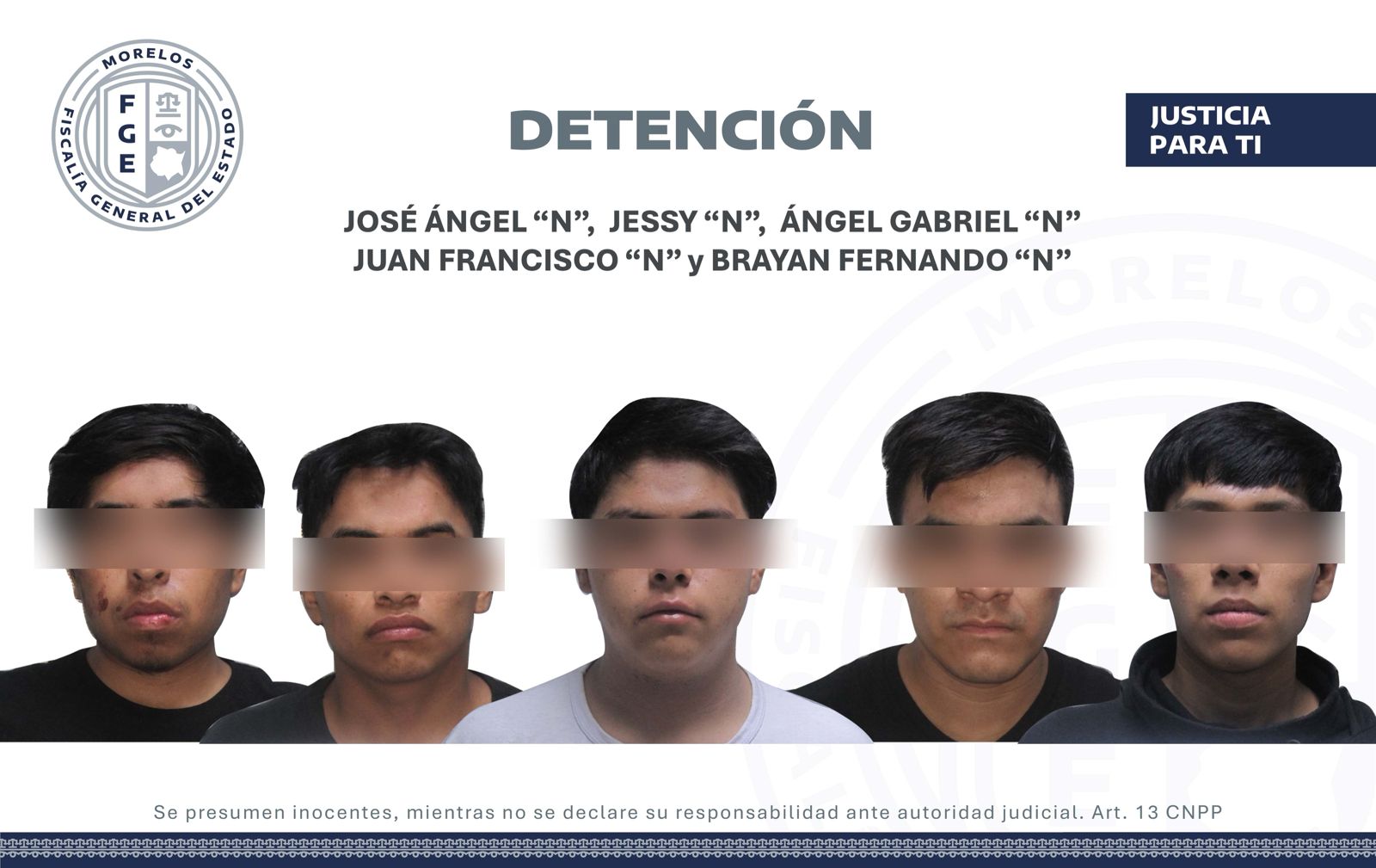 #FiscaliaMorelosInforma Son detenidos cinco masculinos por su probable responsabilidad en los delitos de homicidio en grado de tentativa, delito contra la salud y lo que resulte.