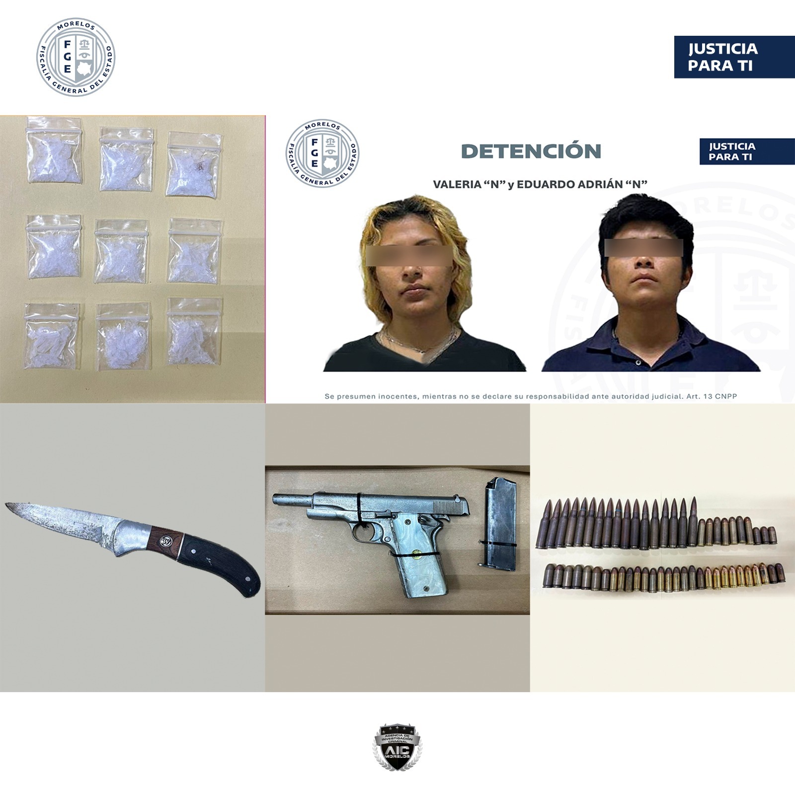 Detiene AIC a una pareja con drogas y un arma de fuego en Emiliano Zapata