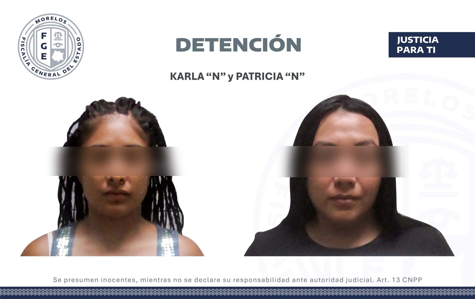 Elementos de la Agencia de Investigación Criminal (AIC) detuvieron a Karla “N” y Patricia “N” en el municipio de Emiliano Zapata, Morelos.