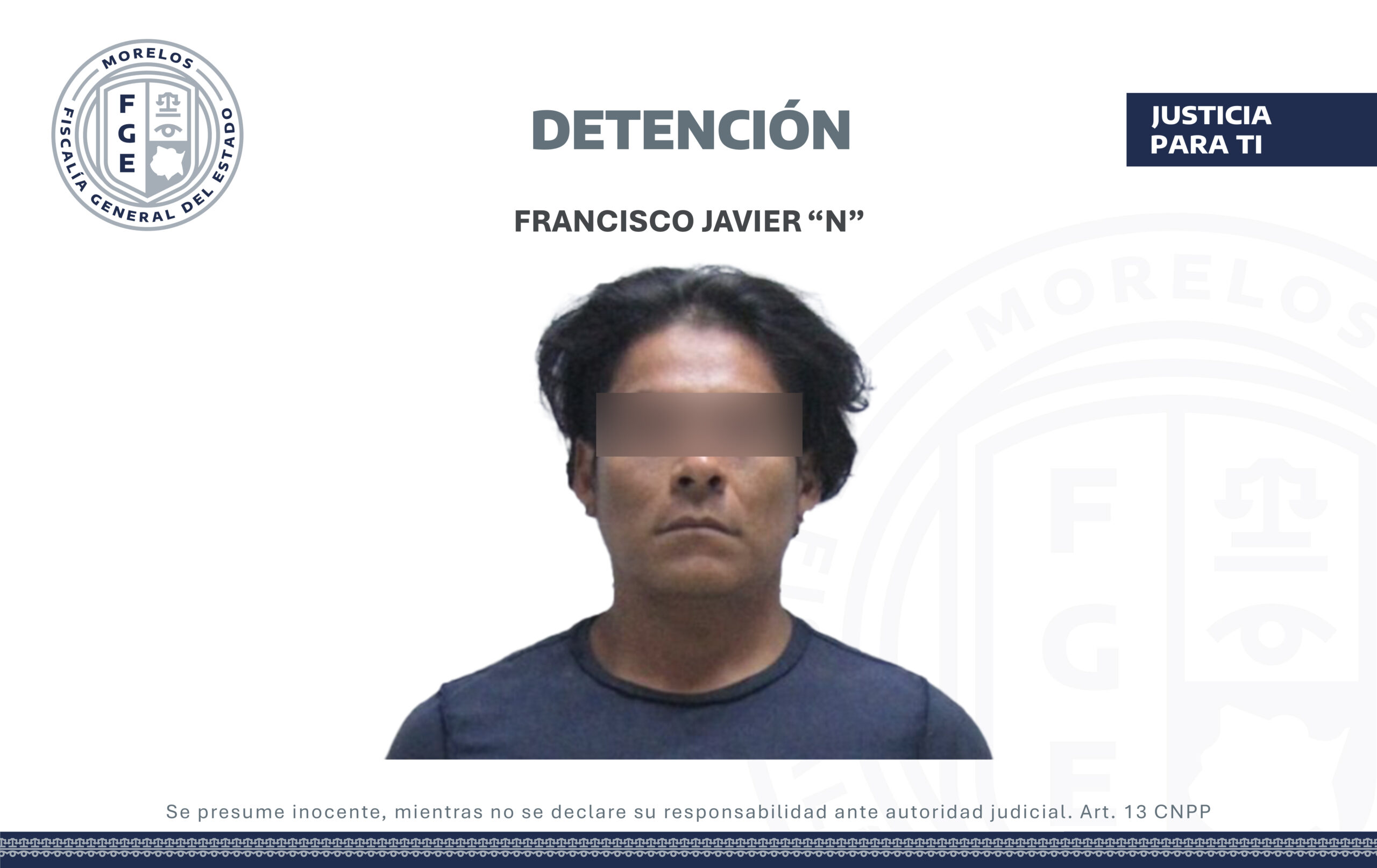 Elementos de la Agencia de Investigación Criminal (AIC) detuvieron en el municipio de Puente de Ixtlán, Morelos, a Francisco Javier “N”.Información en proceso.