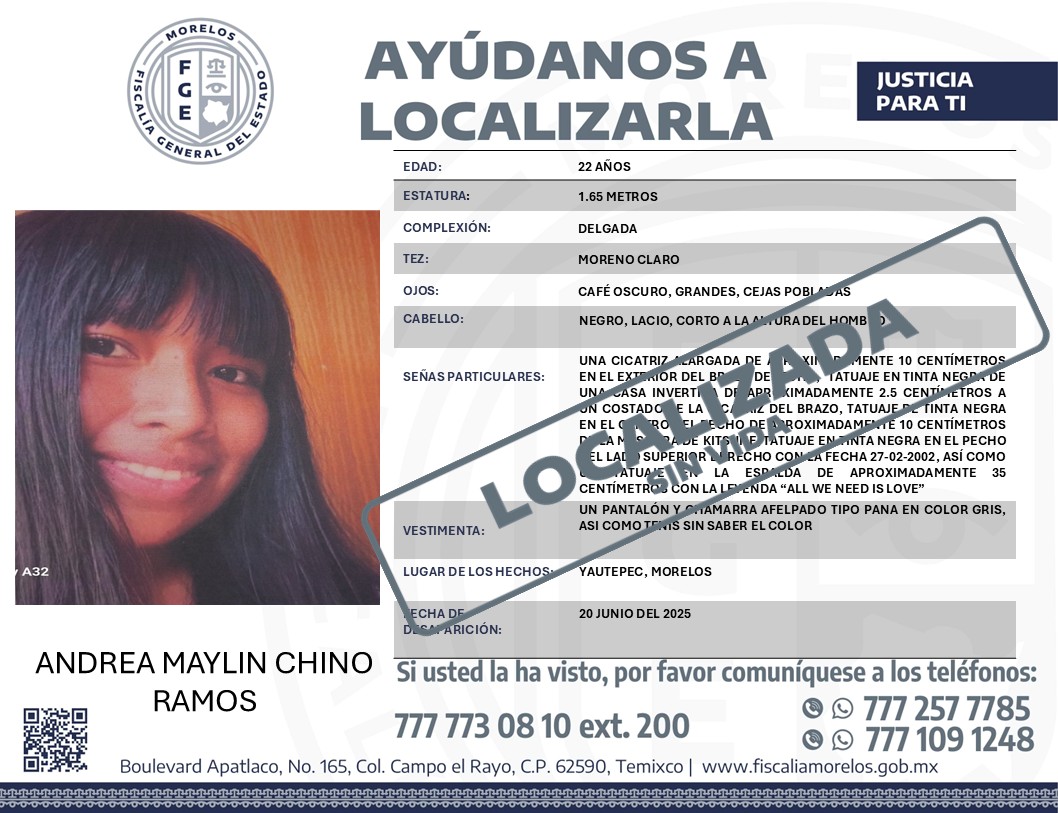 FGE MORELOS EFECTÚA ENTREGA DE CUERPO DE ANDREA MAYLIN CHINO RAMOS