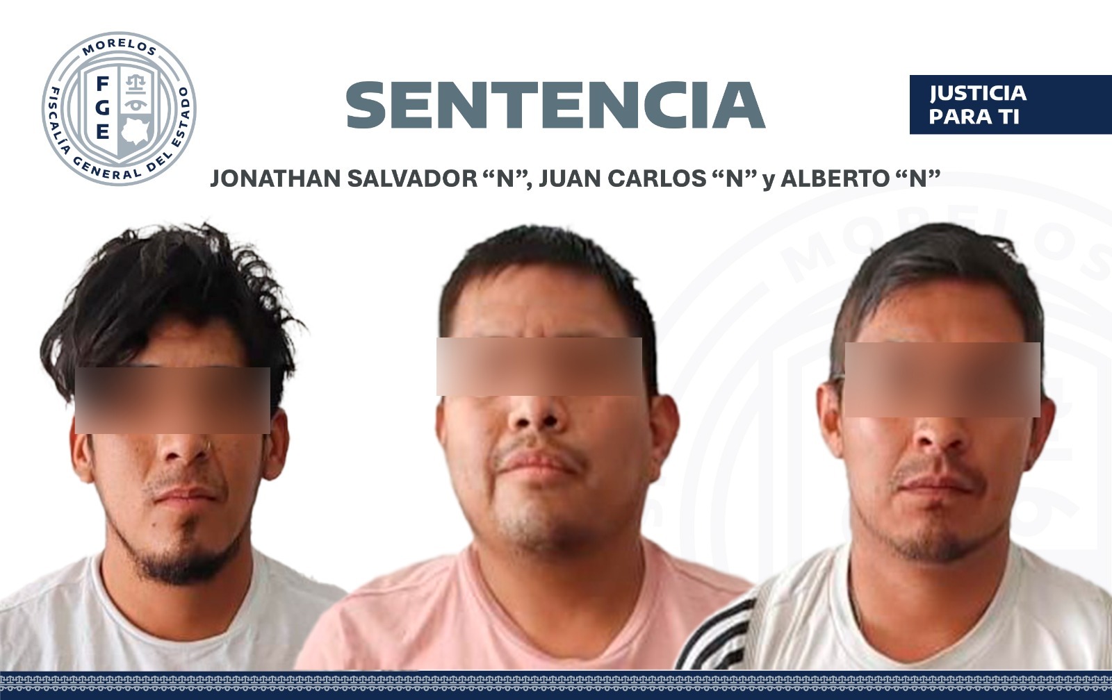 OBTIENE FGE SENTENCIA DE MÁS DE 23 AÑOS DE PRISIÓN CONTRA TRES SUJETOS POR ROBO DE VEHÍCULO AGRAVADO EN CUERNAVACA